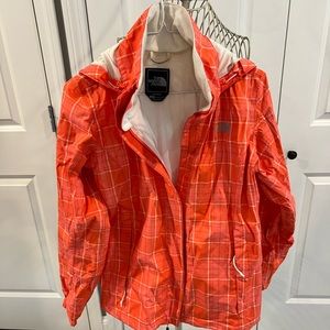 The North Face orange/pink/cream rain jacket sz M